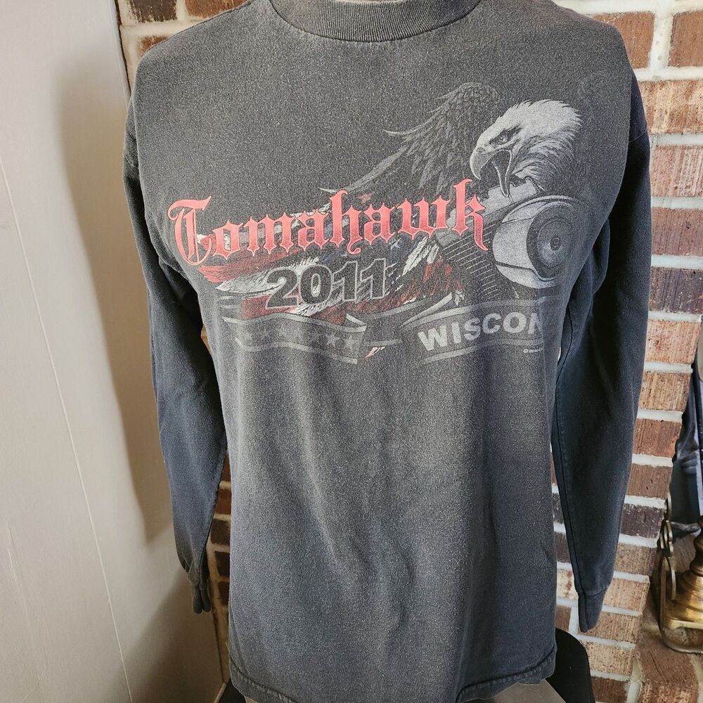 2011 Tomahawk Color Run Patriotic Black T Shirt Eagle Eye Size M Long Sleeve